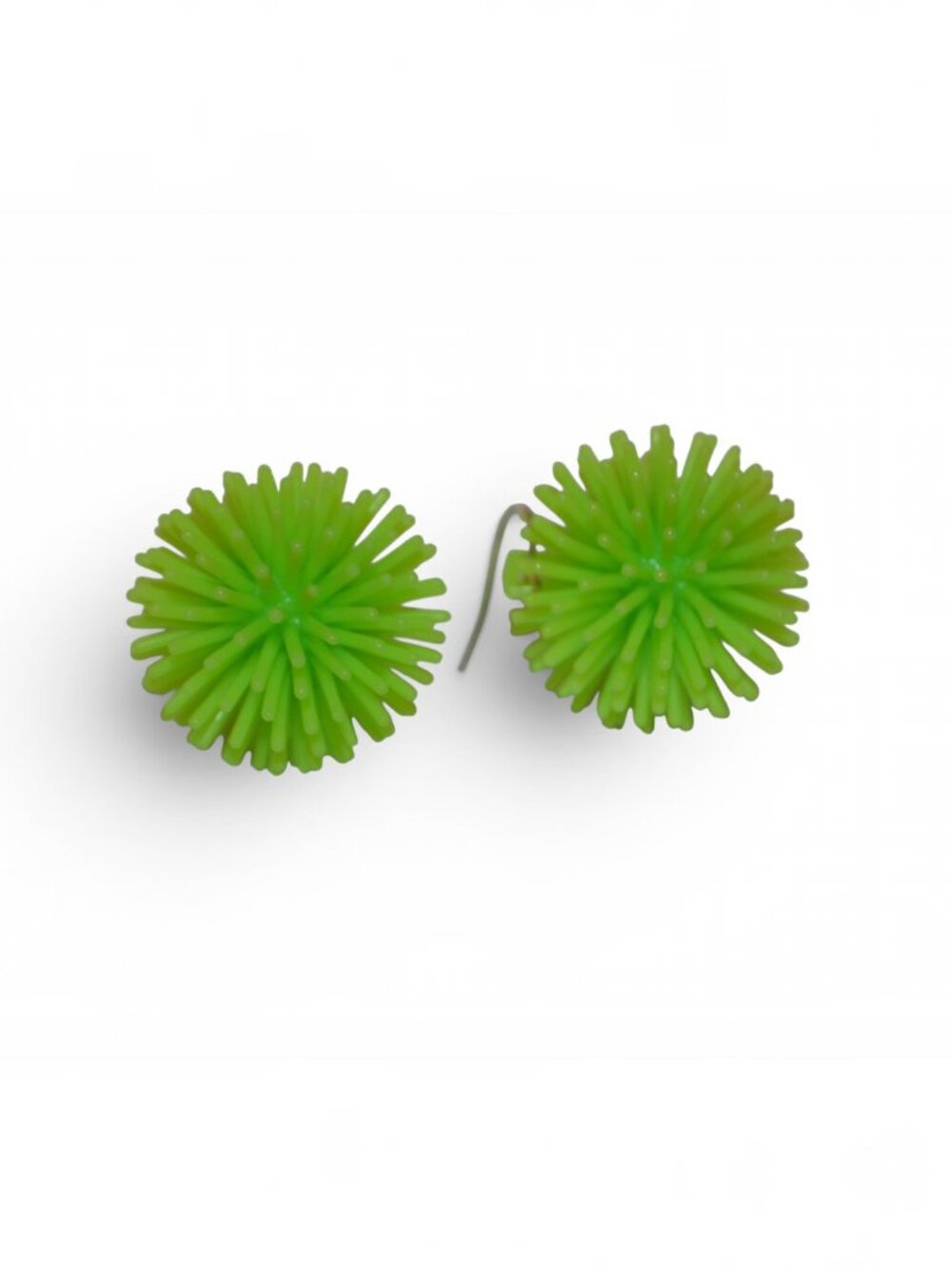 Neon Green Pom Pom Ball Dangle Earrings Spiky Novelty Statement Jewelry